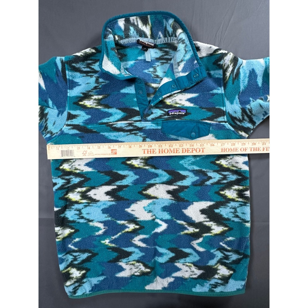 VTG Patagonia Synchilla Snap-T Fleece Pullover-S Teal Blue Geometric Ikat Print - Picture 4 of 15